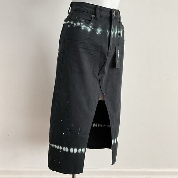 One Teaspoon ROCKO Denim Skirt Maxi Paint Splatter In Eclipse Black Green 24 - Picture 11 of 12